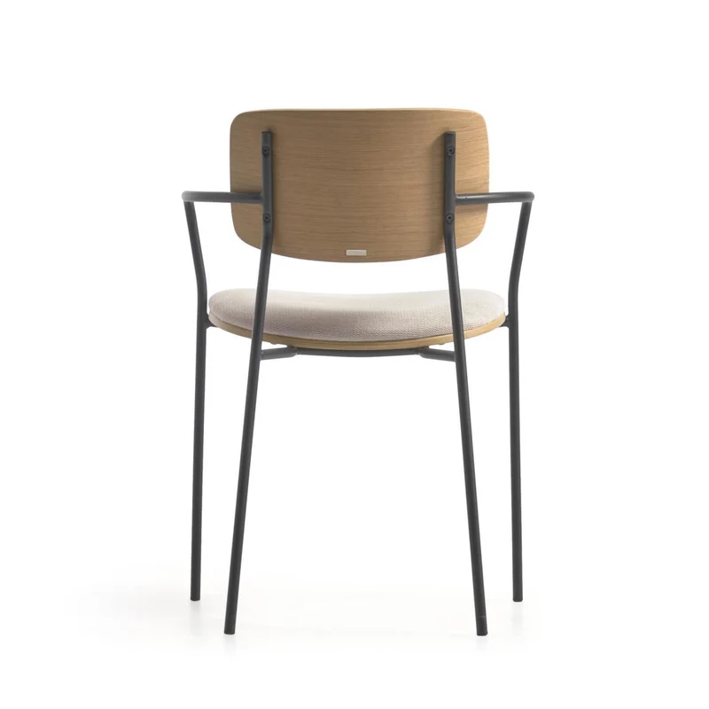 Maureen stackable chair in poplar plywood with light tone finish and black metal legs, 100% FSC.