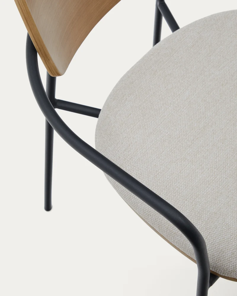 Maureen stackable chair in poplar plywood with light tone finish and black metal legs, 100% FSC.