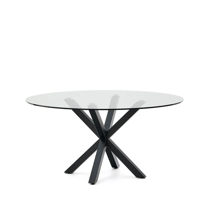 Argo round table in glass and steel legs with black finish Ø 150 cm