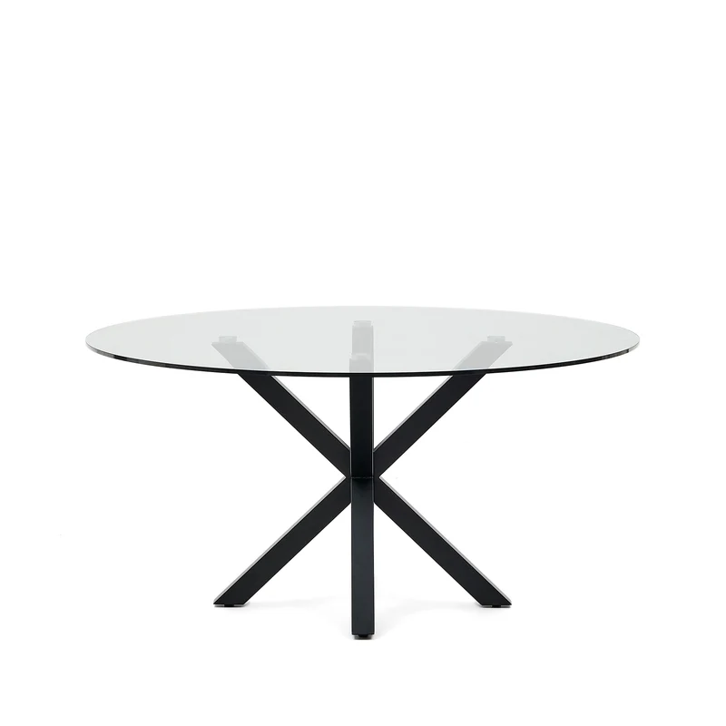 Argo round table in glass and steel legs with black finish Ø 150 cm