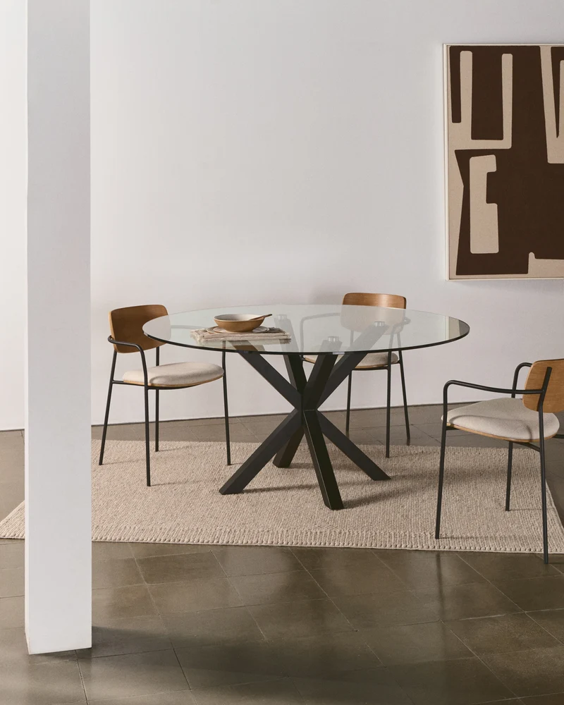 Argo round table in glass and steel legs with black finish Ø 150 cm