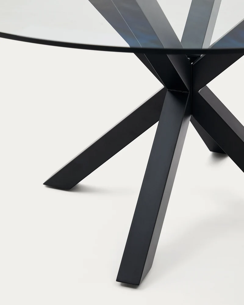 Argo round table in glass and steel legs with black finish Ø 150 cm