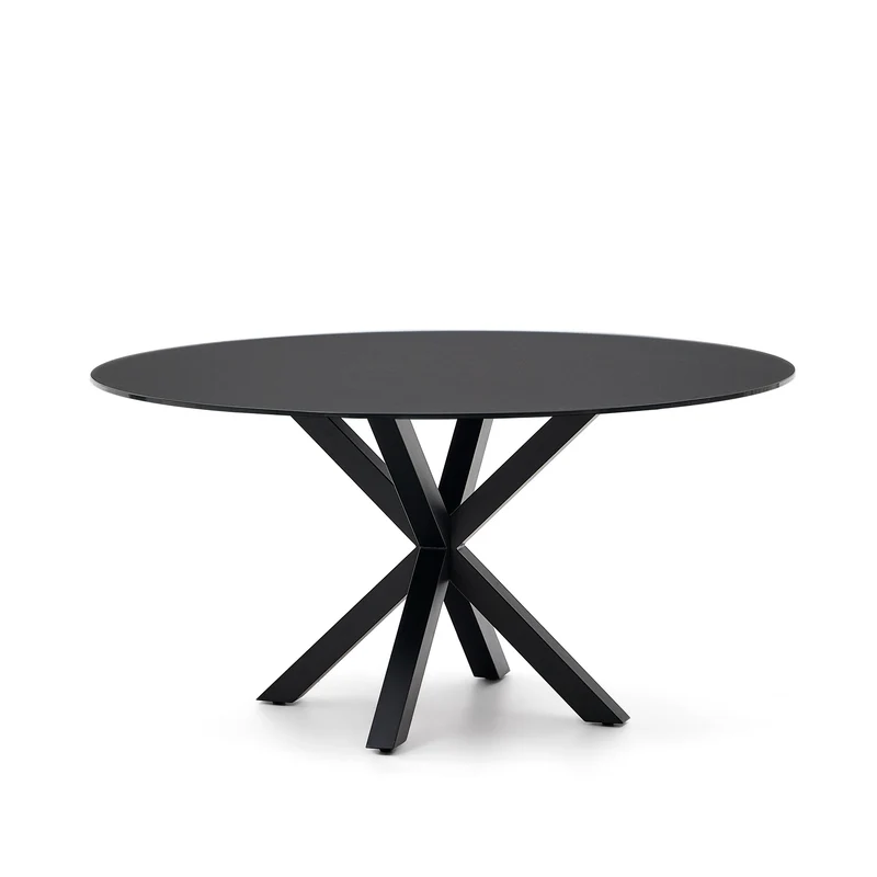 Argo round table with black glass and black steel legs Ø 150 cm