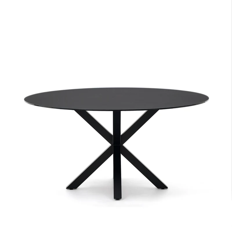 Argo round table with black glass and black steel legs Ø 150 cm