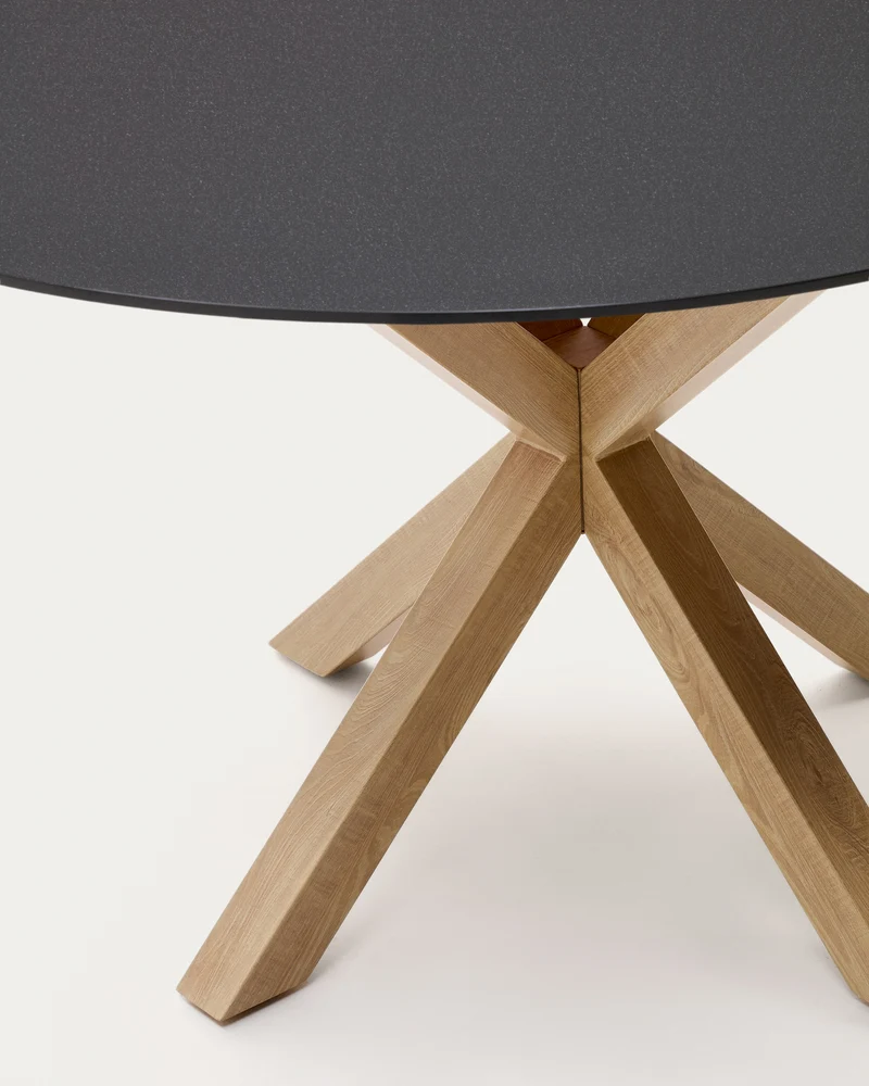 Argo round table in frosted black glass and wood effect steel legs, Ø 150 cm