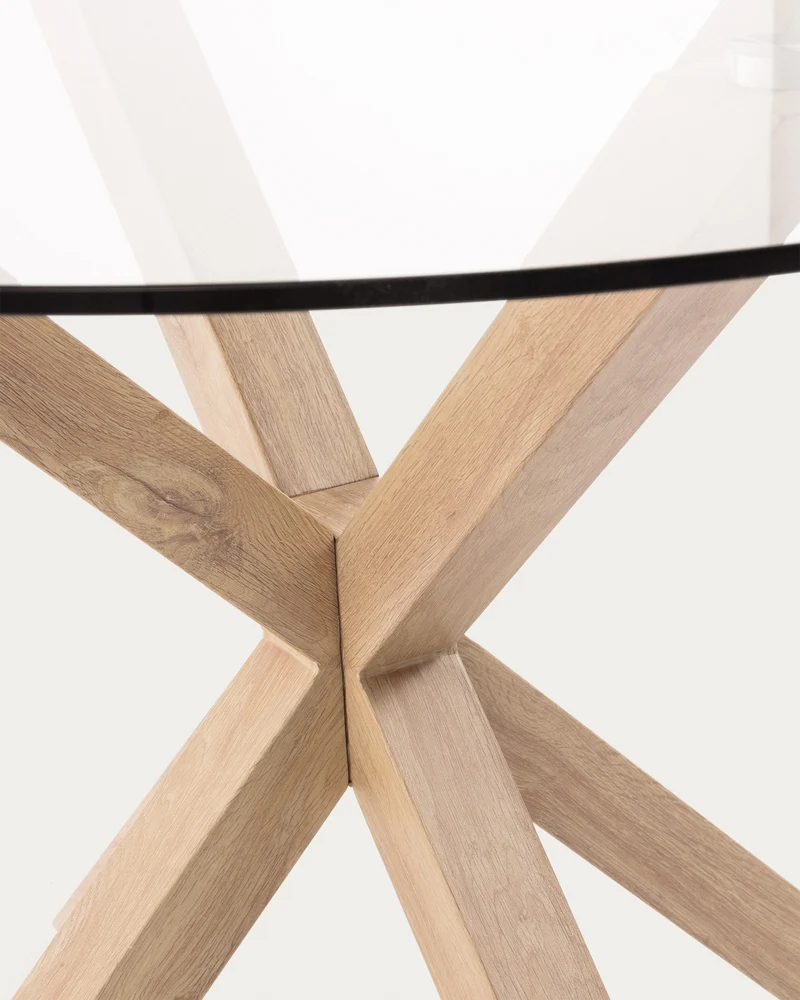 Argo round glass table with steel legs with wood-effect finish Ø 119 cm