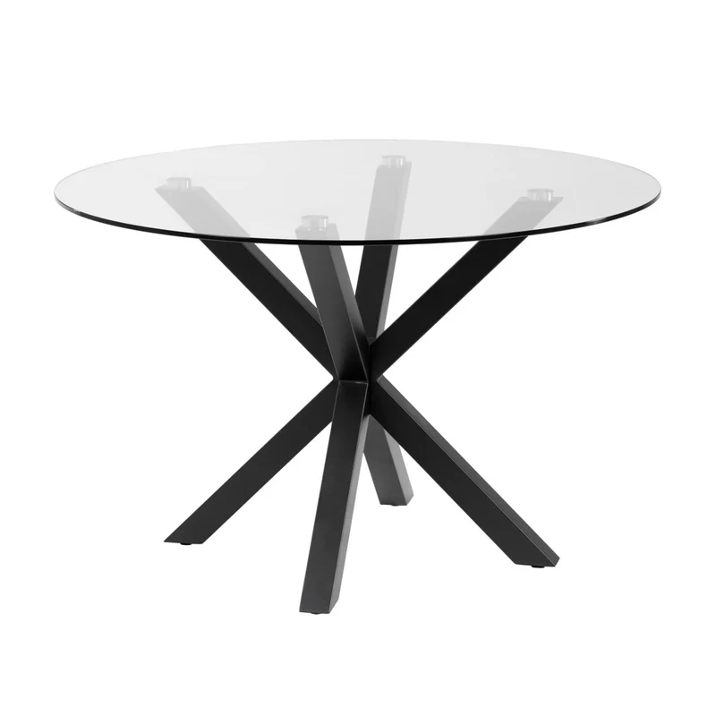 Argo round glass table with steel legs with black finish Ø 119 cm
