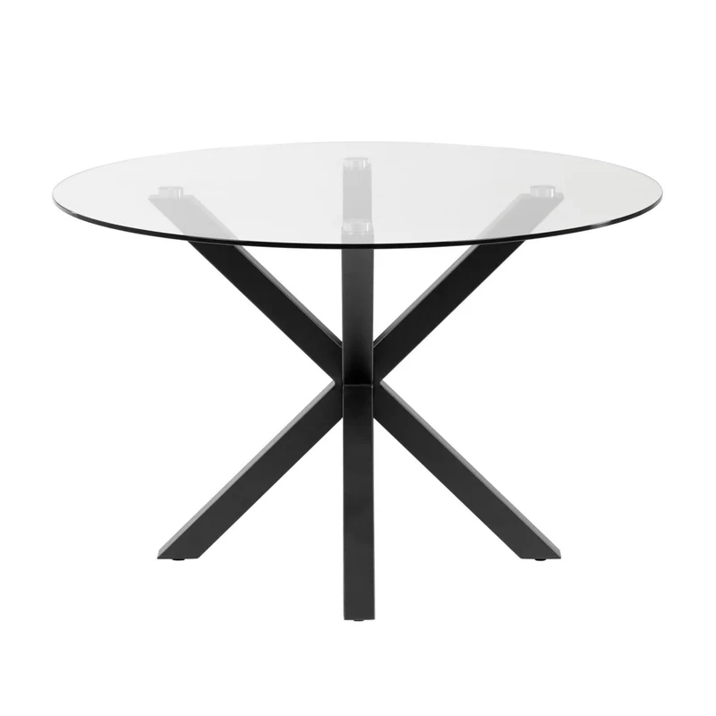 Argo round glass table with steel legs with black finish Ø 119 cm