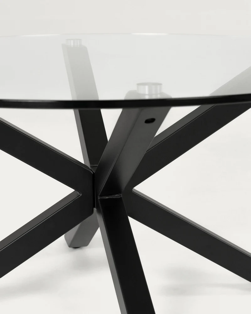 Argo round glass table with steel legs with black finish Ø 119 cm