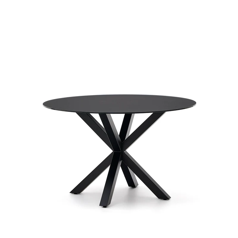 Argo round table with black glass and black steel legs Ø 120 cm
