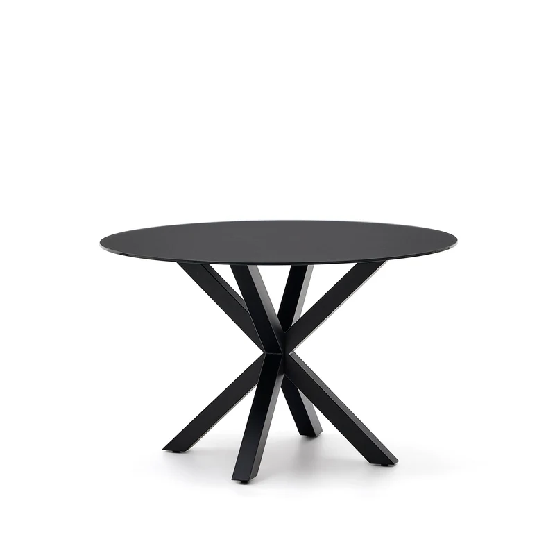 Argo round table with black glass and black steel legs Ø 120 cm