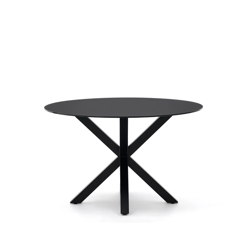 Argo round table with black glass and black steel legs Ø 120 cm