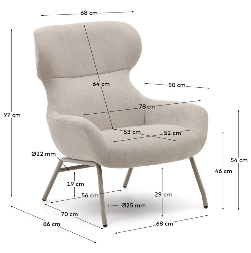 Belina Armchair Beige Chenille & Beige Leg