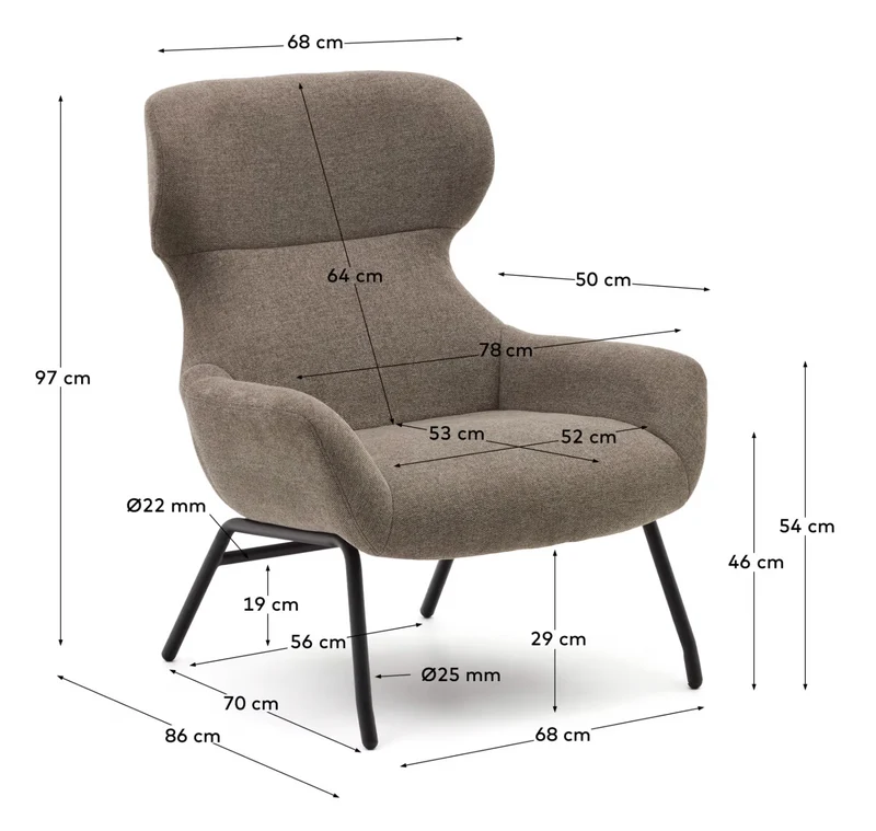 Belina Armchair Light Brown Chenille & Black Leg