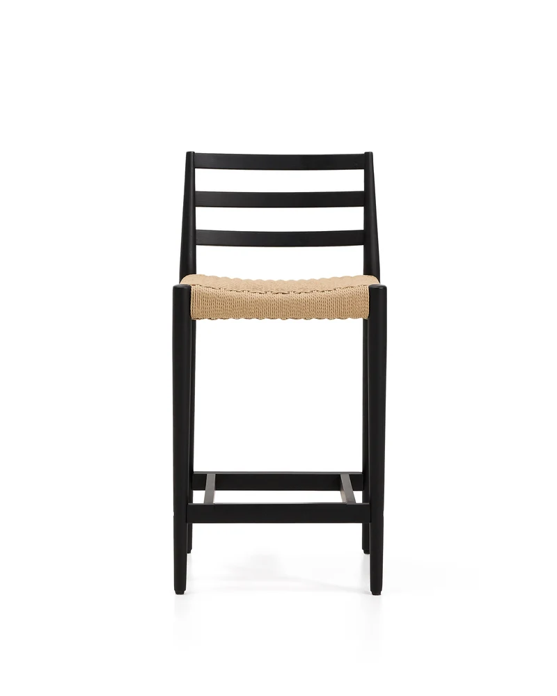 Analy stool with a backrest in solid oak wood in a black finish and rope cord seat 65 cm