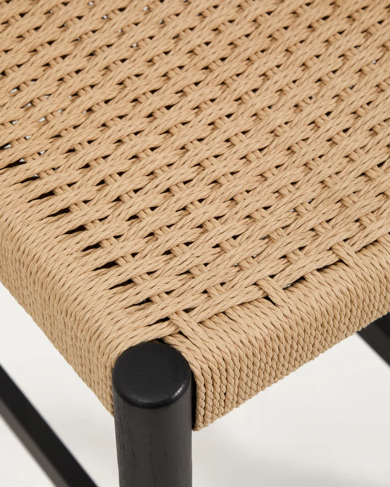 Analy stool with a backrest in solid oak wood in a black finish and rope cord seat 65 cm
