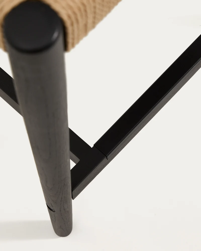 Analy stool with a backrest in solid oak wood in a black finish and rope cord seat 65 cm