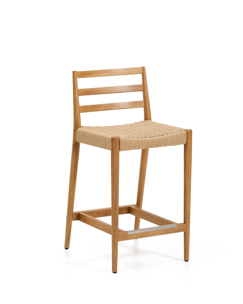 Analy stool backrest solid oak wood natural-tone finish and rope seat 65 cm