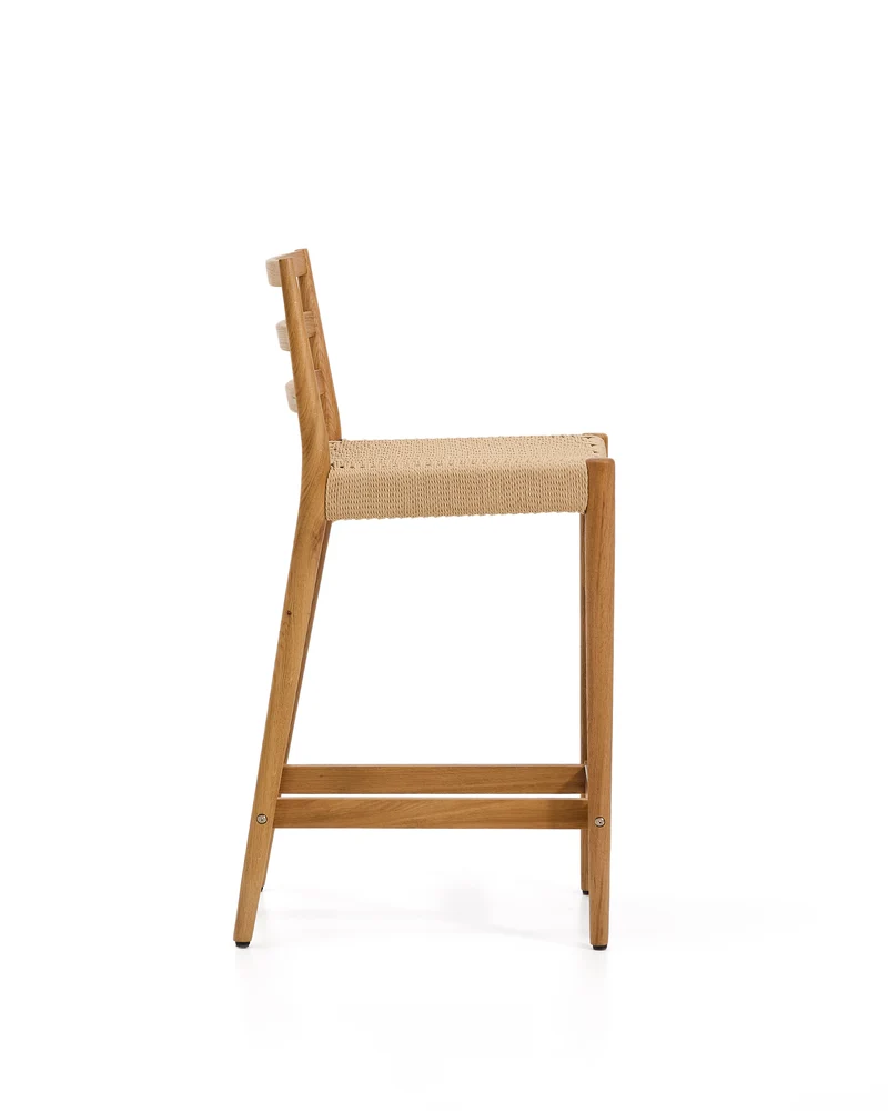 Analy stool backrest solid oak wood natural-tone finish and rope seat 65 cm