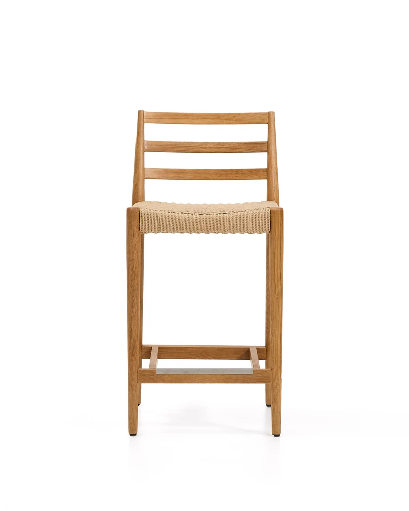 Analy stool backrest solid oak wood natural-tone finish and rope seat 65 cm