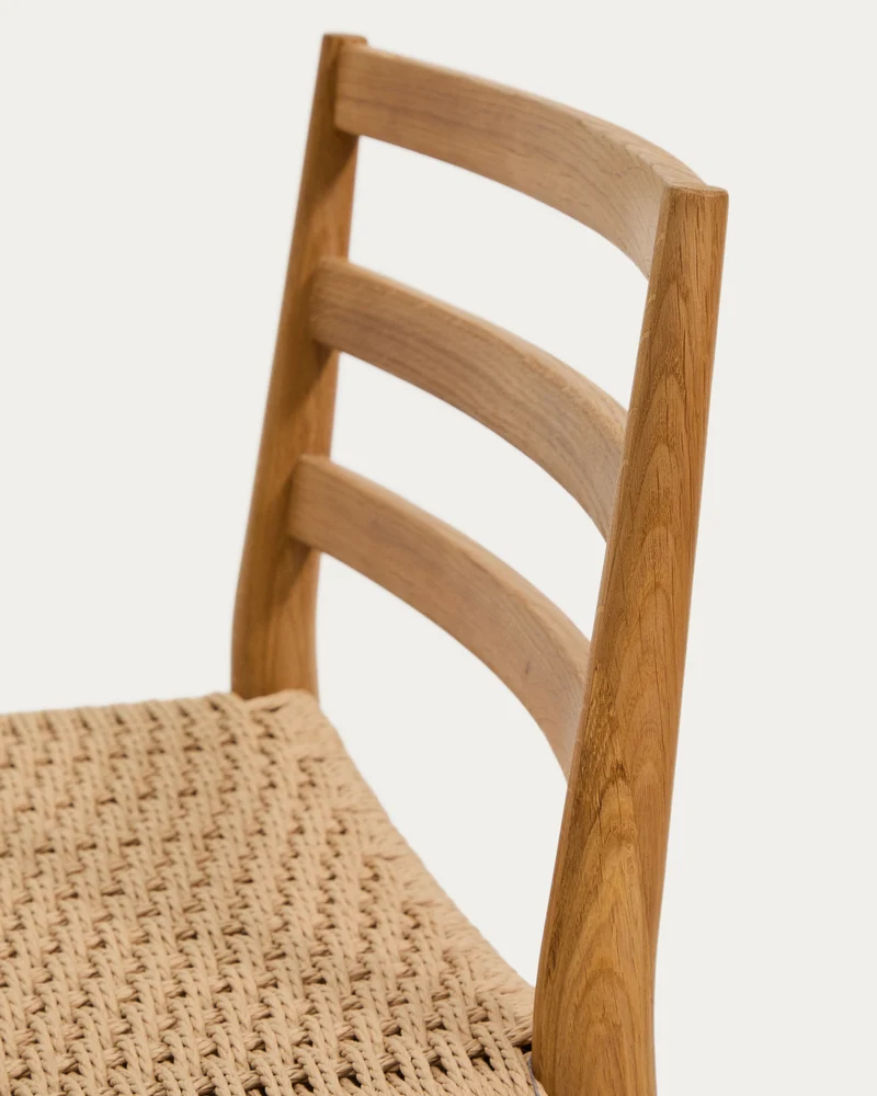 Analy stool backrest solid oak wood natural-tone finish and rope seat 65 cm
