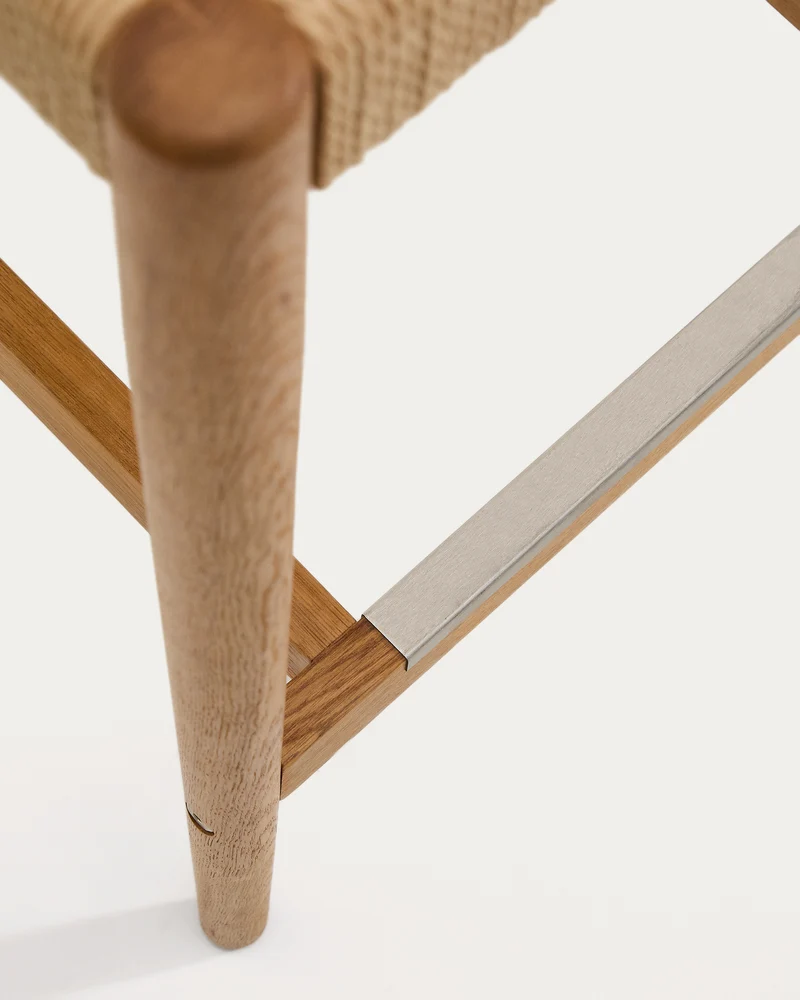 Analy stool backrest solid oak wood natural-tone finish and rope seat 65 cm