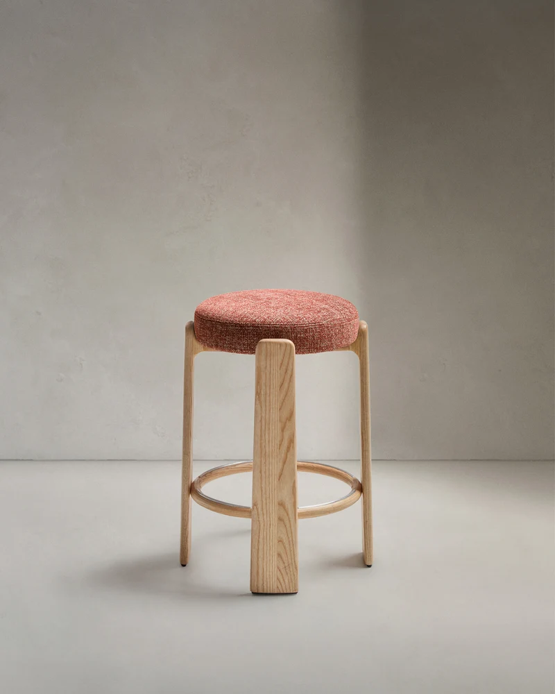Granite stool in terracotta chenille & natural 75cm