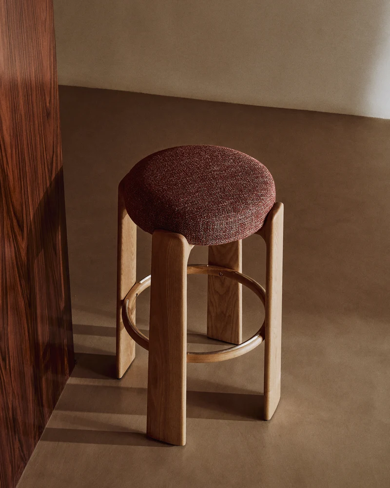 Granite stool in terracotta chenille & natural 75cm