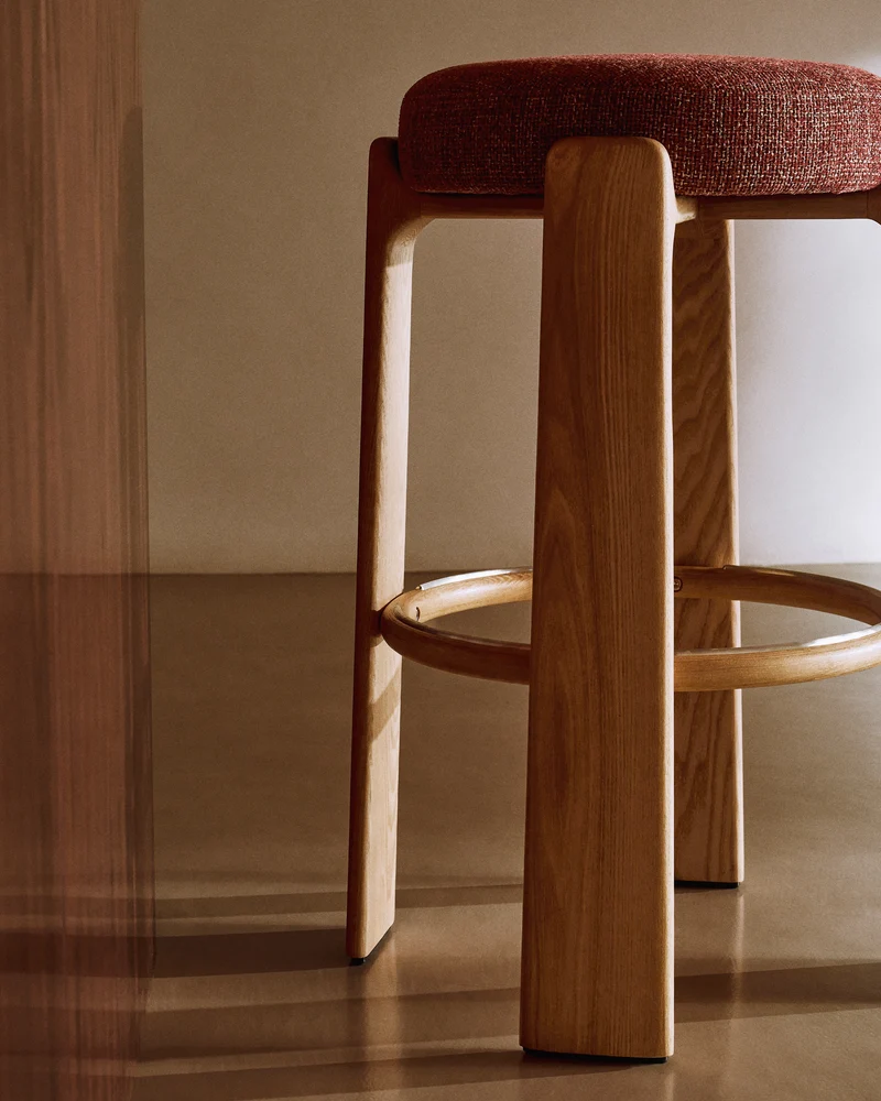 Granite stool in terracotta chenille & natural 75cm