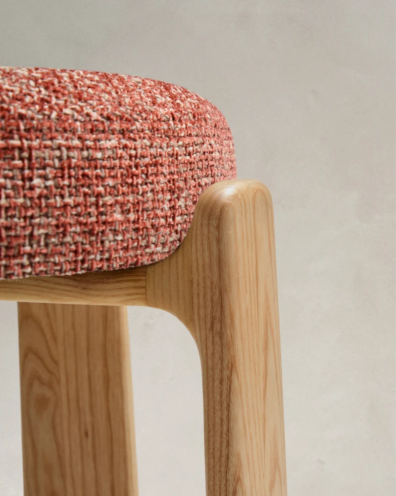 Granite stool in terracotta chenille & natural 75cm
