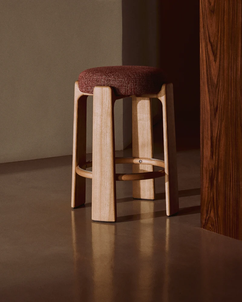 Granite stool in terracotta chenille & natural 65cm
