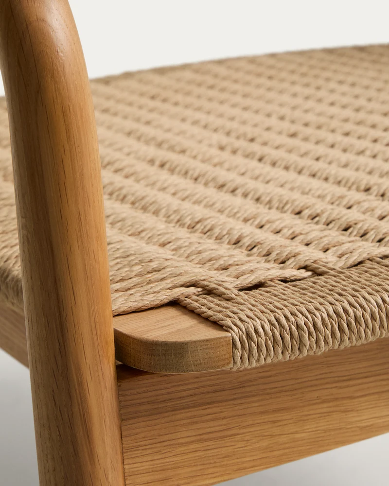 Derile armchair in solid oak wood with natural-tone finish and beige paper rope cord FSC 100%