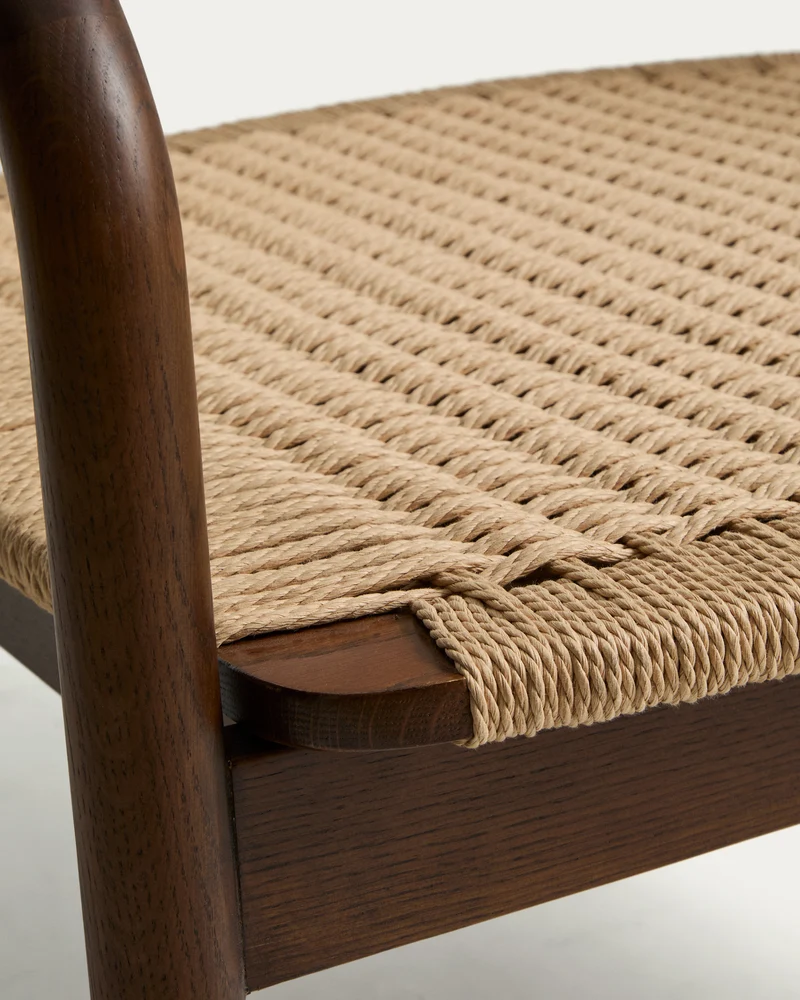 Derile armchair in solid oak wood with walnut finish and beige paper rope cord FSC 100%
