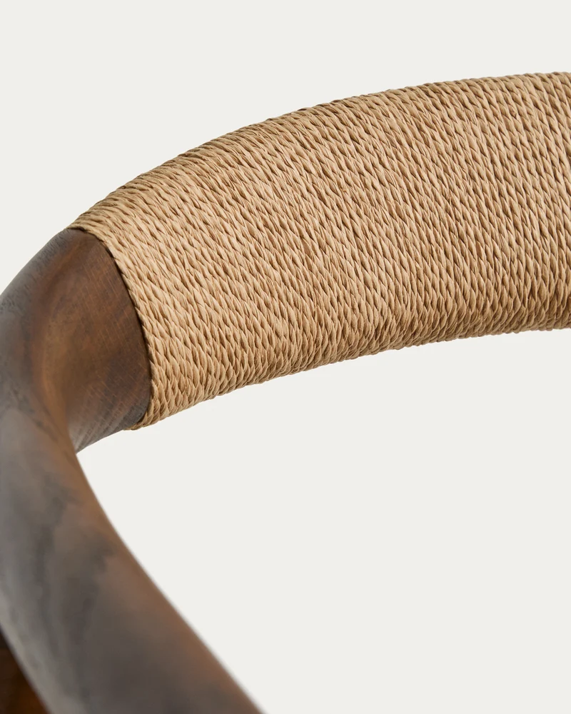 Derile armchair in solid oak wood with walnut finish and beige paper rope cord FSC 100%