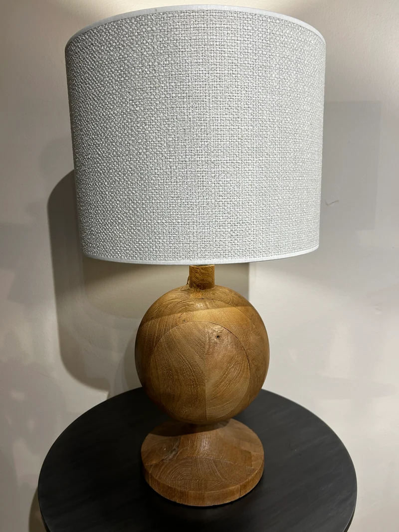 Wood Table Lamp With Cream Shade