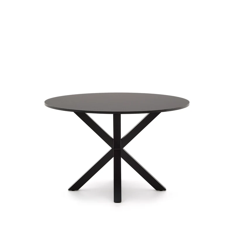 Argo round table in black lacquered MDF with steel legs with black finish Ø 120 cm