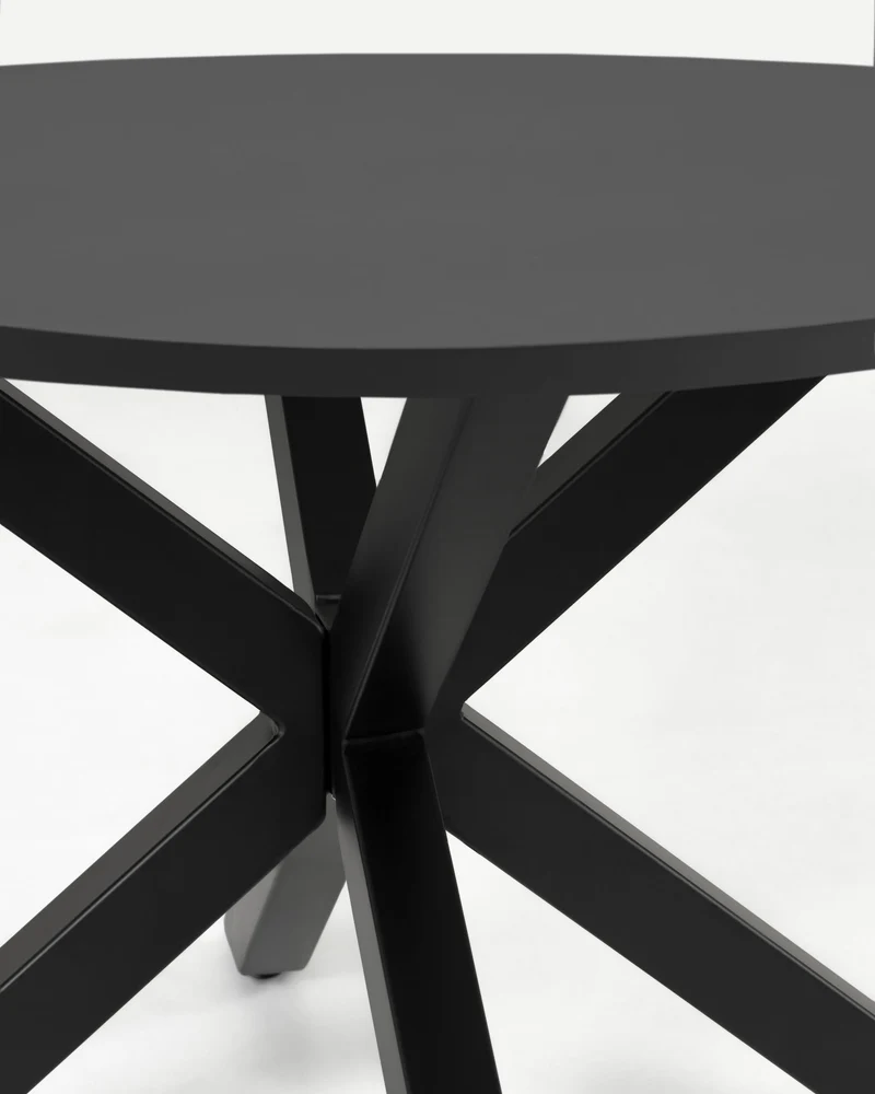 Argo round table in black lacquered MDF with steel legs with black finish Ø 120 cm