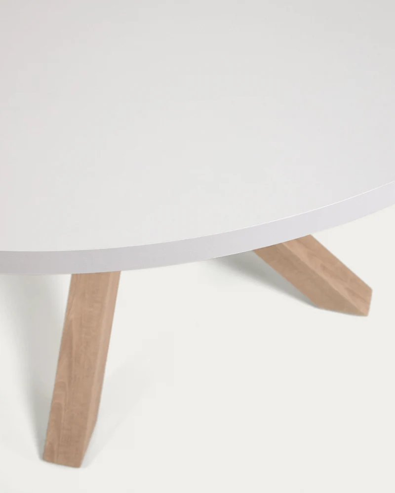 Argo round table in melamine with white finish and wood effect steel legs Ø 120 cm