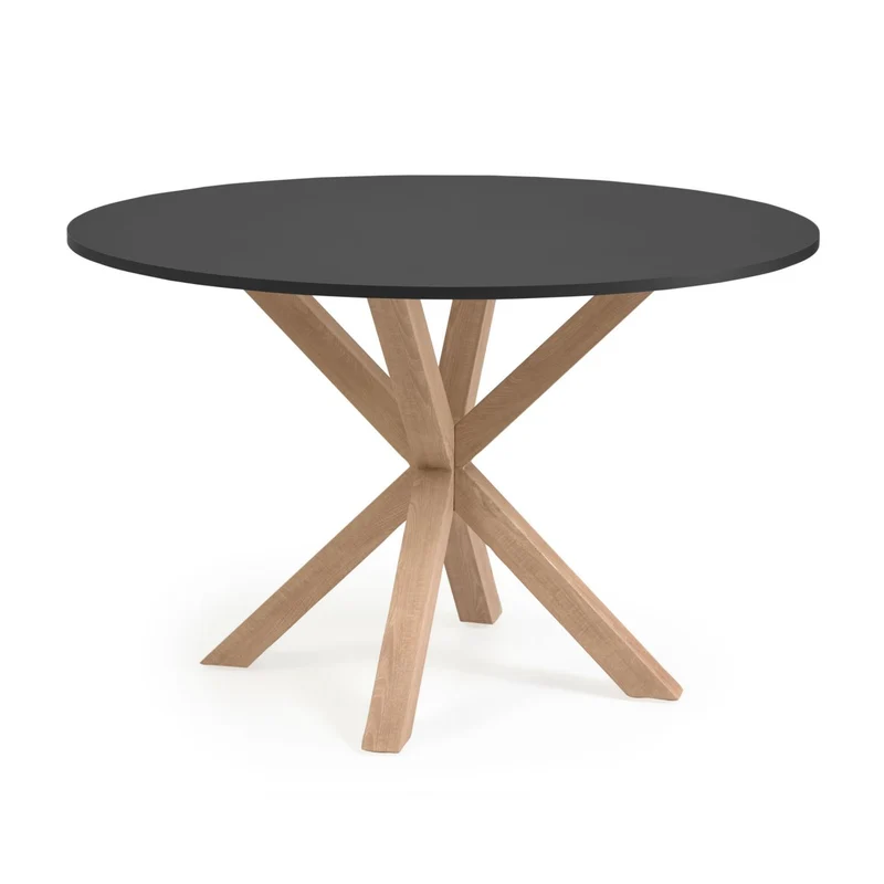 Argo black lacquered MDF round table wood effect steel legs Ø 120 cm