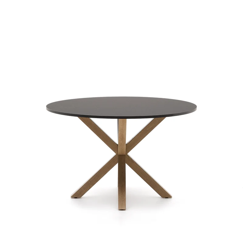 Argo black lacquered MDF round table wood effect steel legs Ø 120 cm