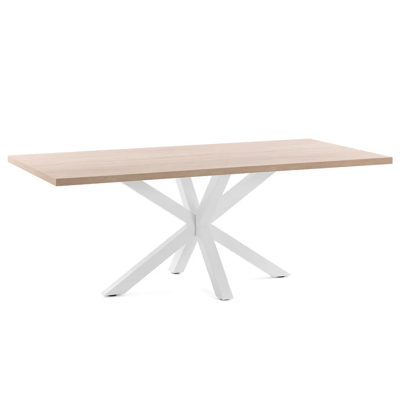 Argo table in melamine with natural finish and steel legs with white finish 160 x 100 cm