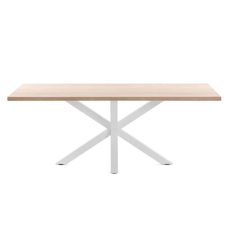 Argo table in melamine with natural finish and steel legs with white finish 160 x 100 cm