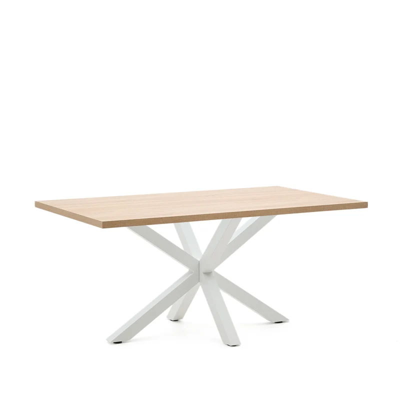 Argo table in melamine with natural finish and steel legs with white finish 160 x 100 cm