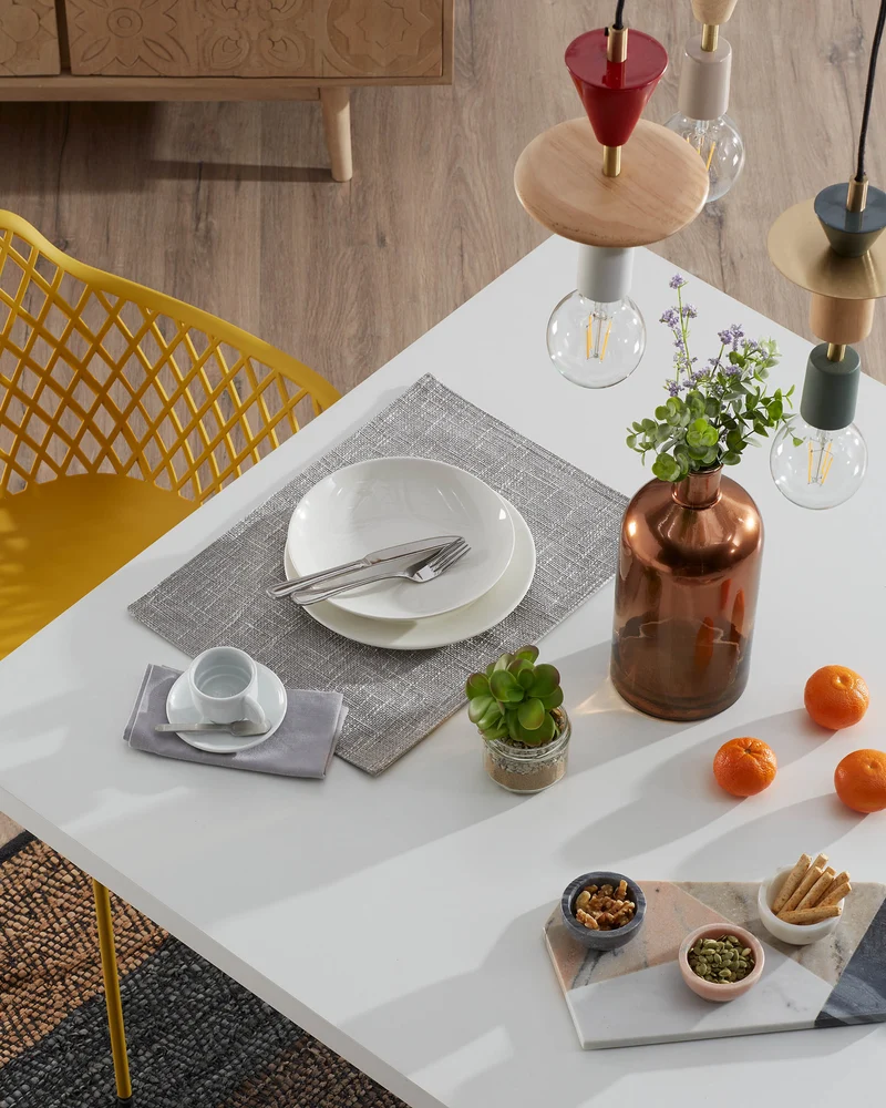 Argo table in melamine with black finish and steel legs with white finish 160 x 100 cm
