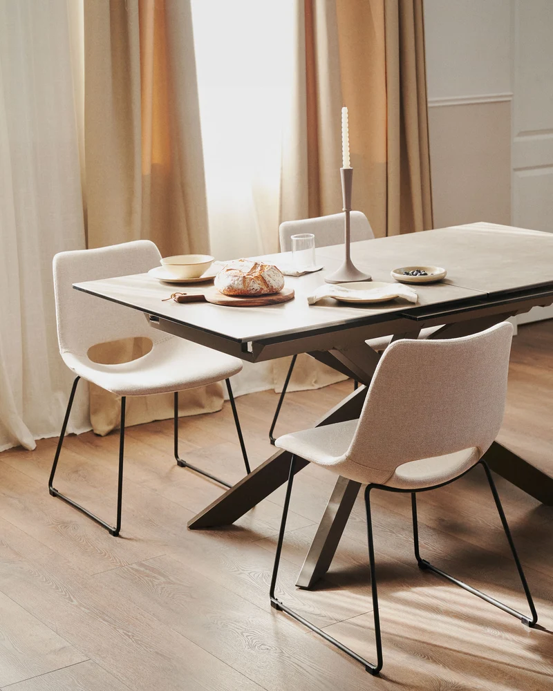 Atminda extendable table, porcelain and steel legs with a grey finish, 160 (210) x 90 cm
