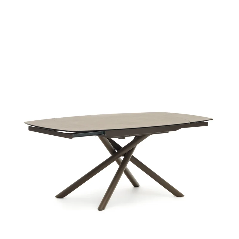 Yodalia extendable table, porcelain and steel legs with a brown finish, 130 (190) x 100 cm