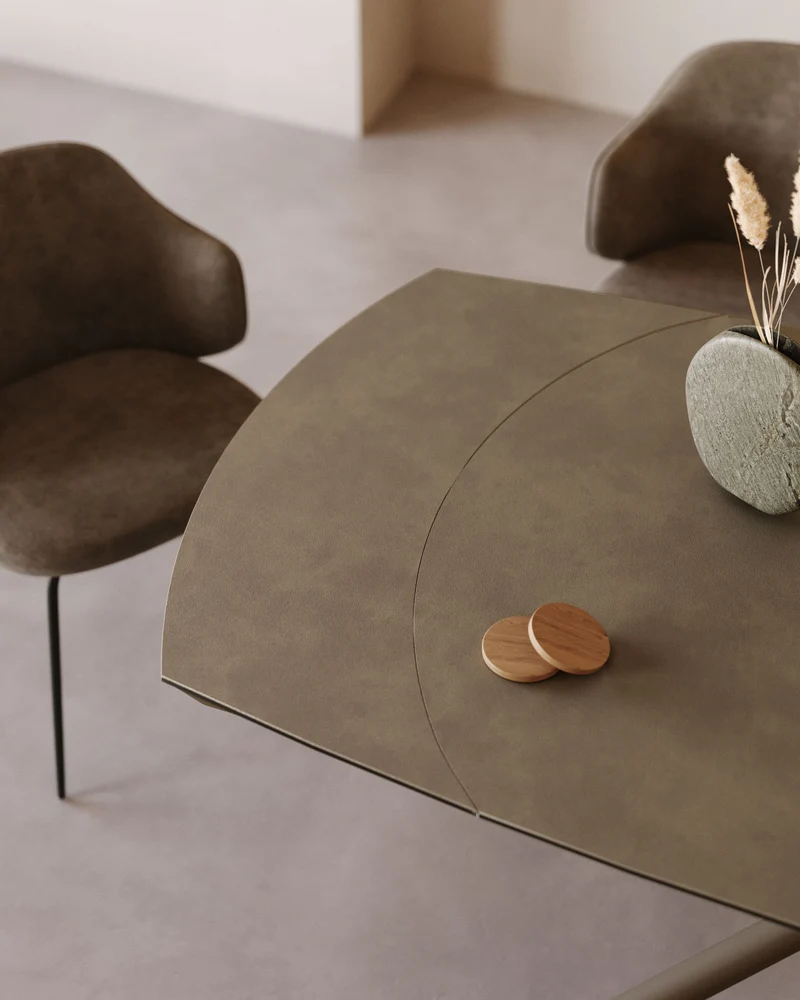 Yodalia extendable table, porcelain and steel legs with a brown finish, 130 (190) x 100 cm