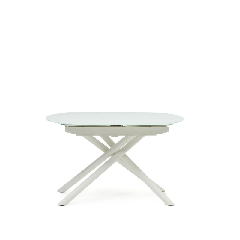 Yodalia extendable table in tempered glass with steel legs in a white finish 130(190)x100 cm
