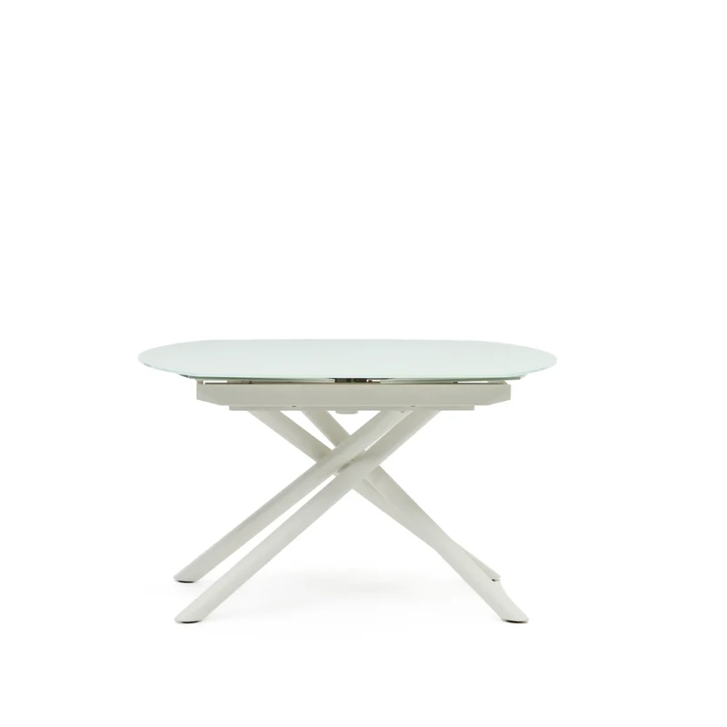 Yodalia extendable table in tempered glass with steel legs in a white finish 130(190)x100 cm