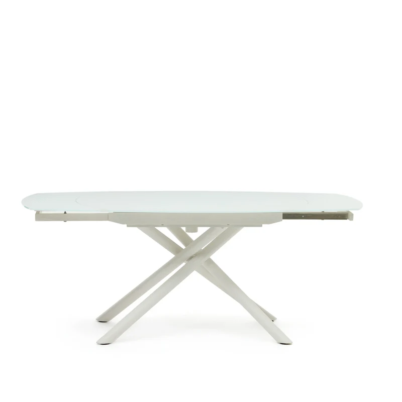 Yodalia extendable table in tempered glass with steel legs in a white finish 130(190)x100 cm